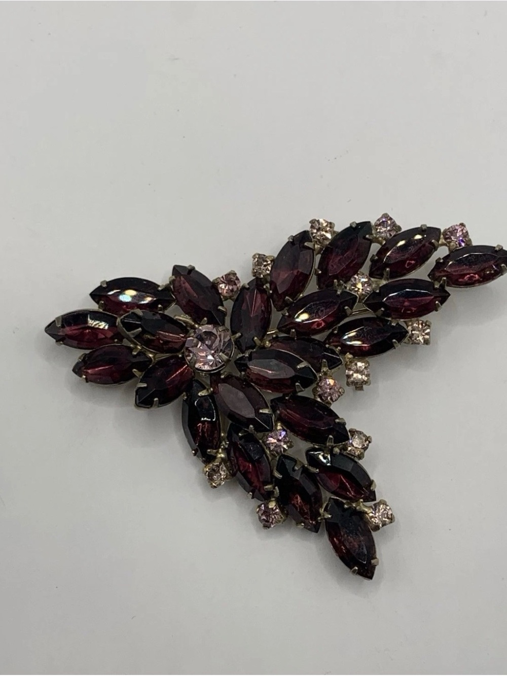 Vintage Purple Prog Set Rhinestone Brooch Navette Gold Tone